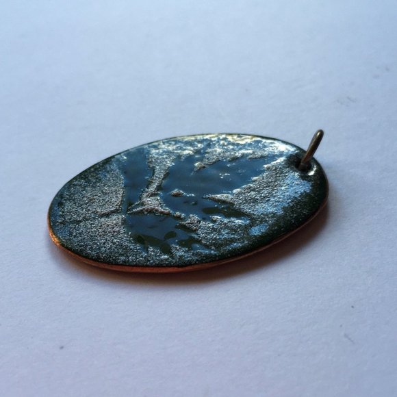 Textured Design - Botanical Leaf Enamel on Copper Pendant - Picture 4 of 5